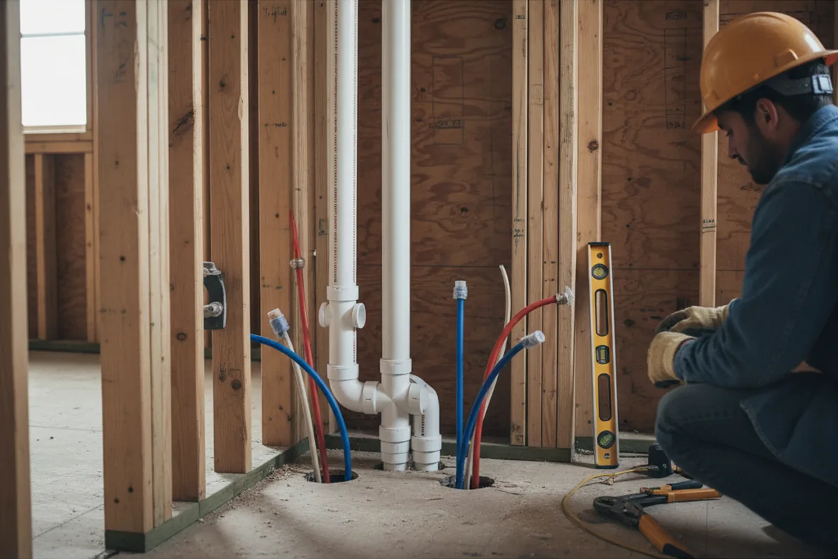 Drain and supply rough-in during Sump Pump Repair in Vaughn